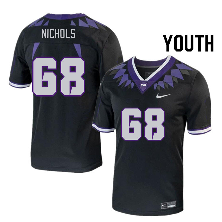 Youth #68 Michael Nichols TCU Horned Frogs 2023 College Footbal Jerseys Stitched-Black